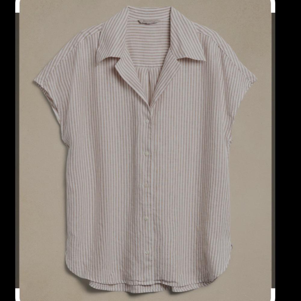 Banana Republic- Linen Striped Short Sleeve Shirt